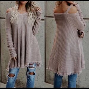 Listicle Oversized Cold Shoulder Sweater